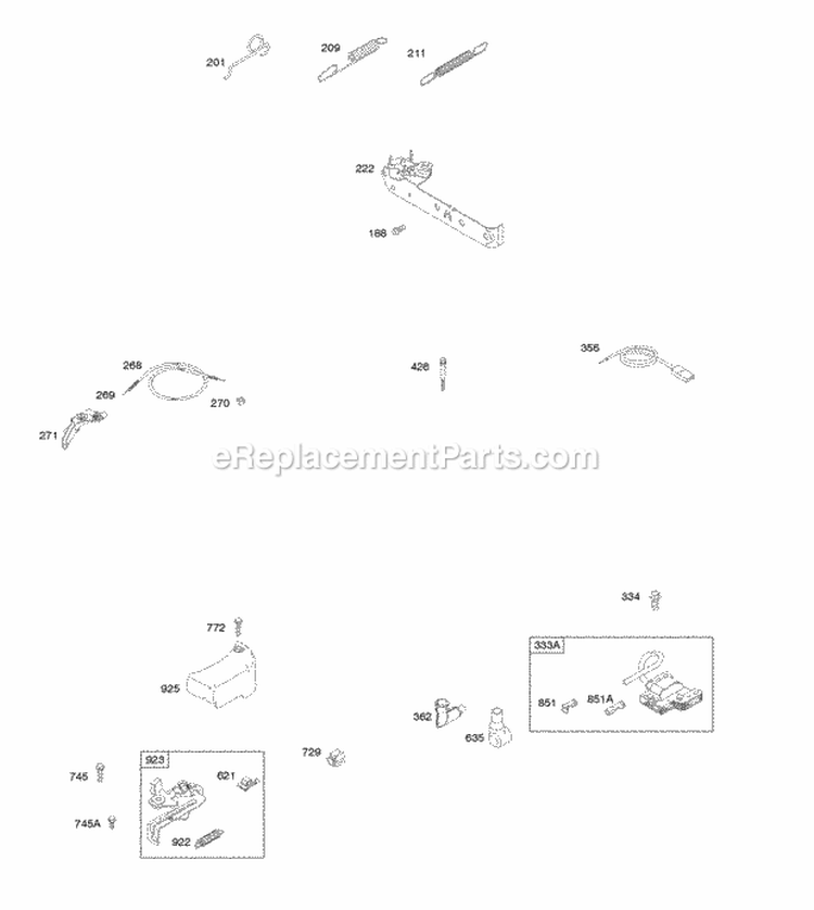 Brake Controls Governor Spring Ignition Diagram and Parts List for 09S502-0707-E1  Briggs and Stratton Engine